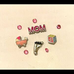 Origami Owl Mom Baby Girl Charms  & Swarovski Stardust Crystals